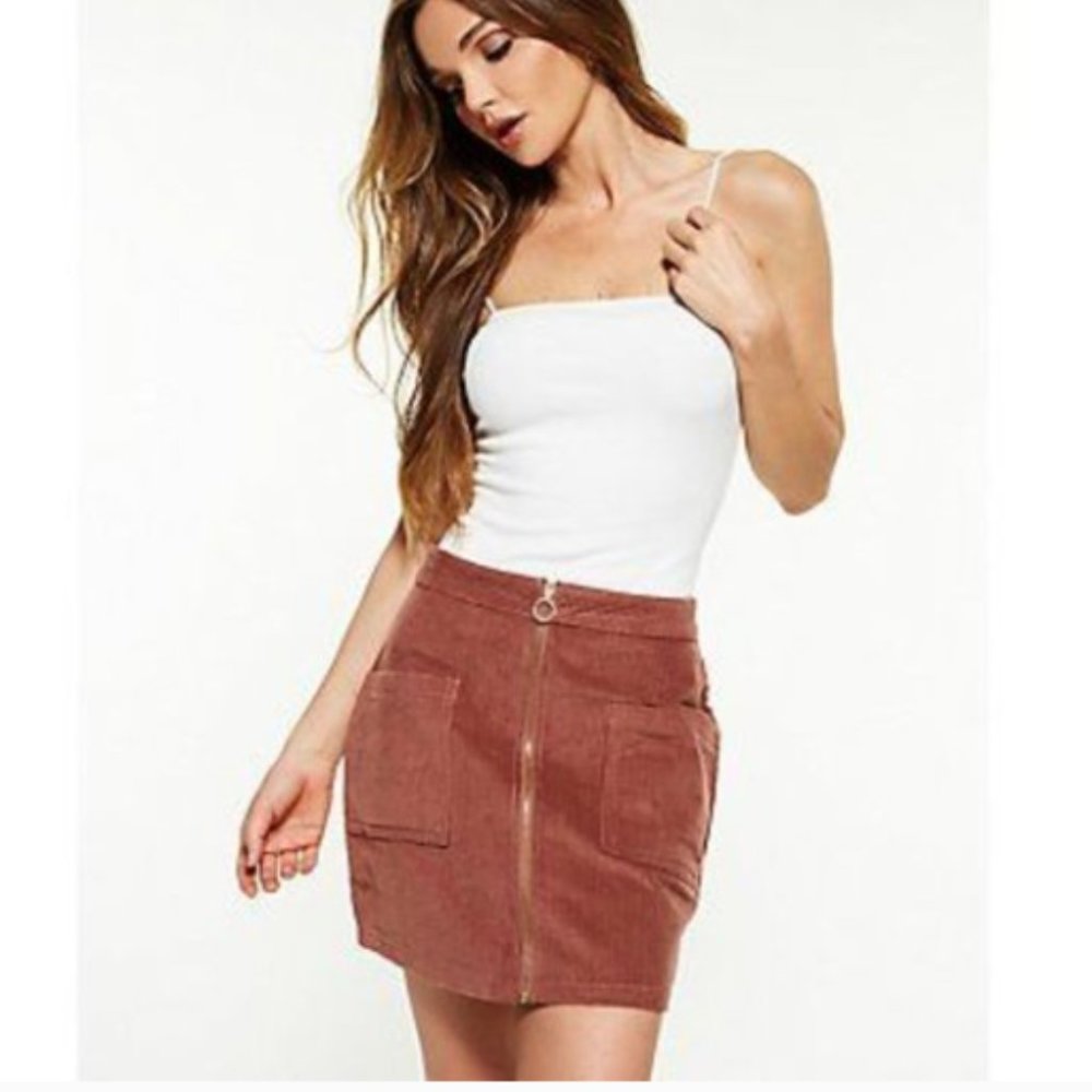 CORDUROY ZIP UP A LINE MINI SKIRT LARGE